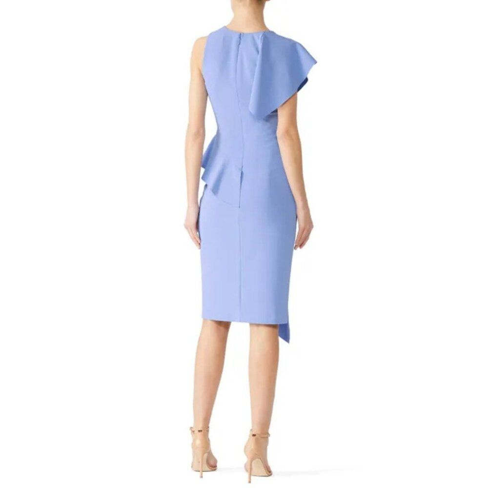 Parker Black Shara Midi Dress Periwinkle Asymmetrical Ruffle NWT Size 4 Cocktail - Picture 2 of 6